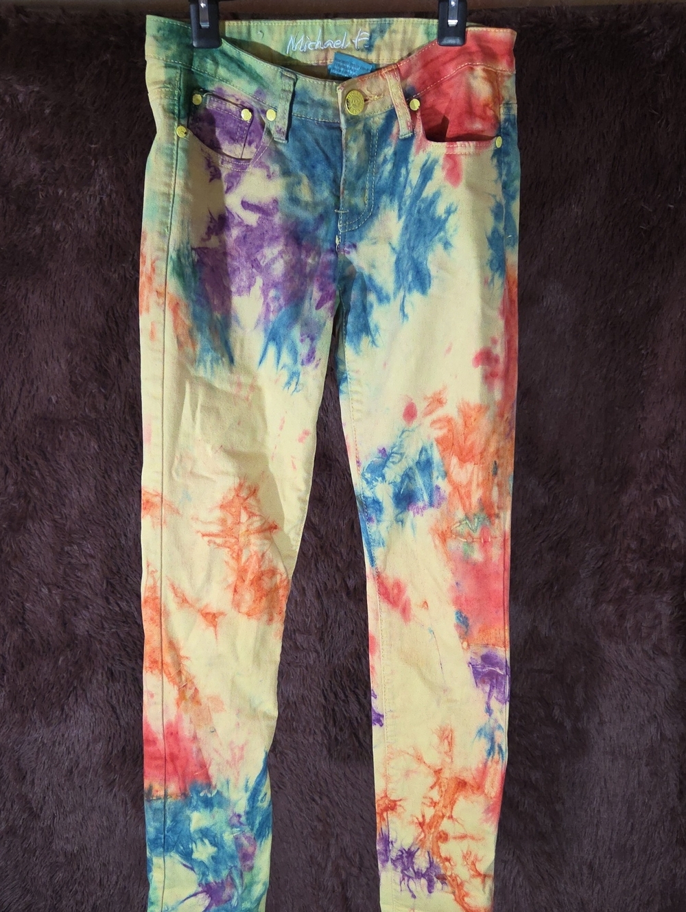 Michael Stars Yellow Multi-Color Tie-Dye Skinny Jeans